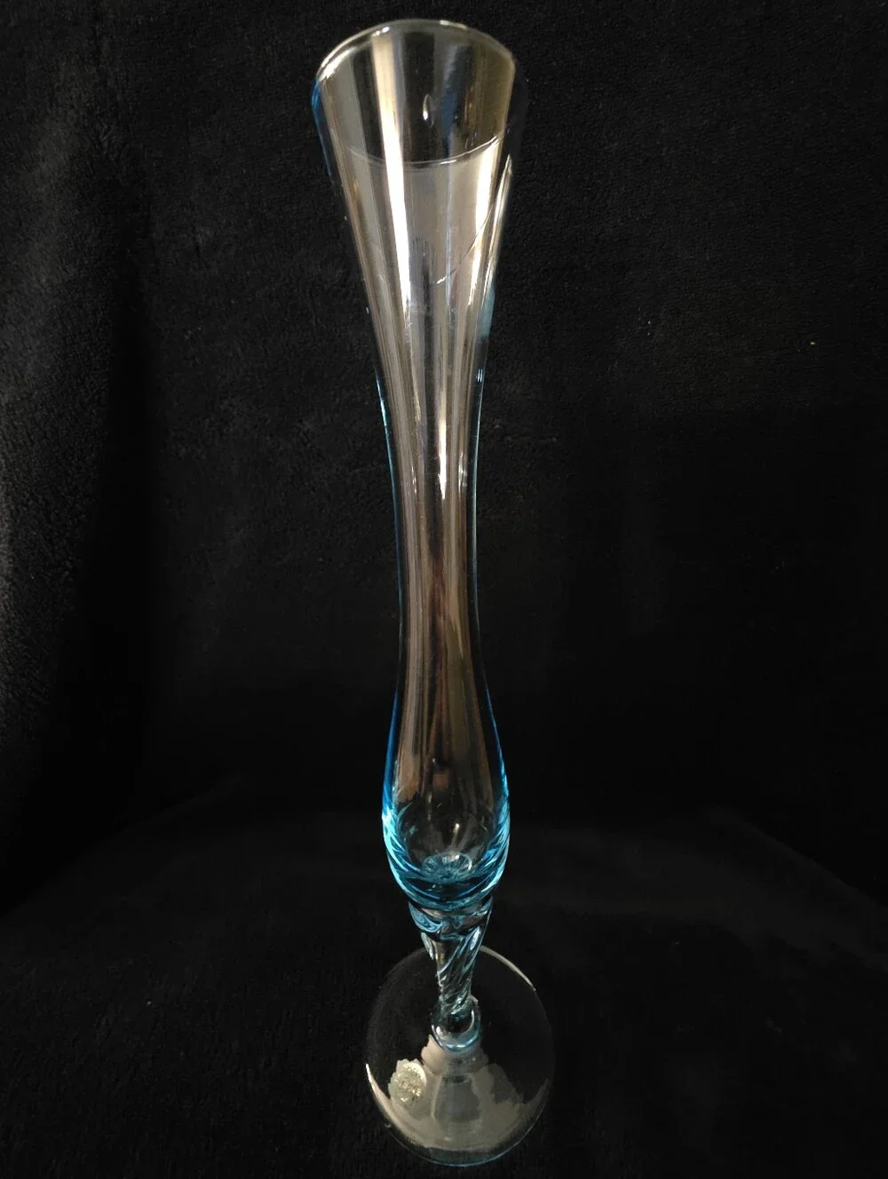 Vintage Italian Art Glass Bud Vase Aqua Blue Danish Design Twisted Stem 9.75